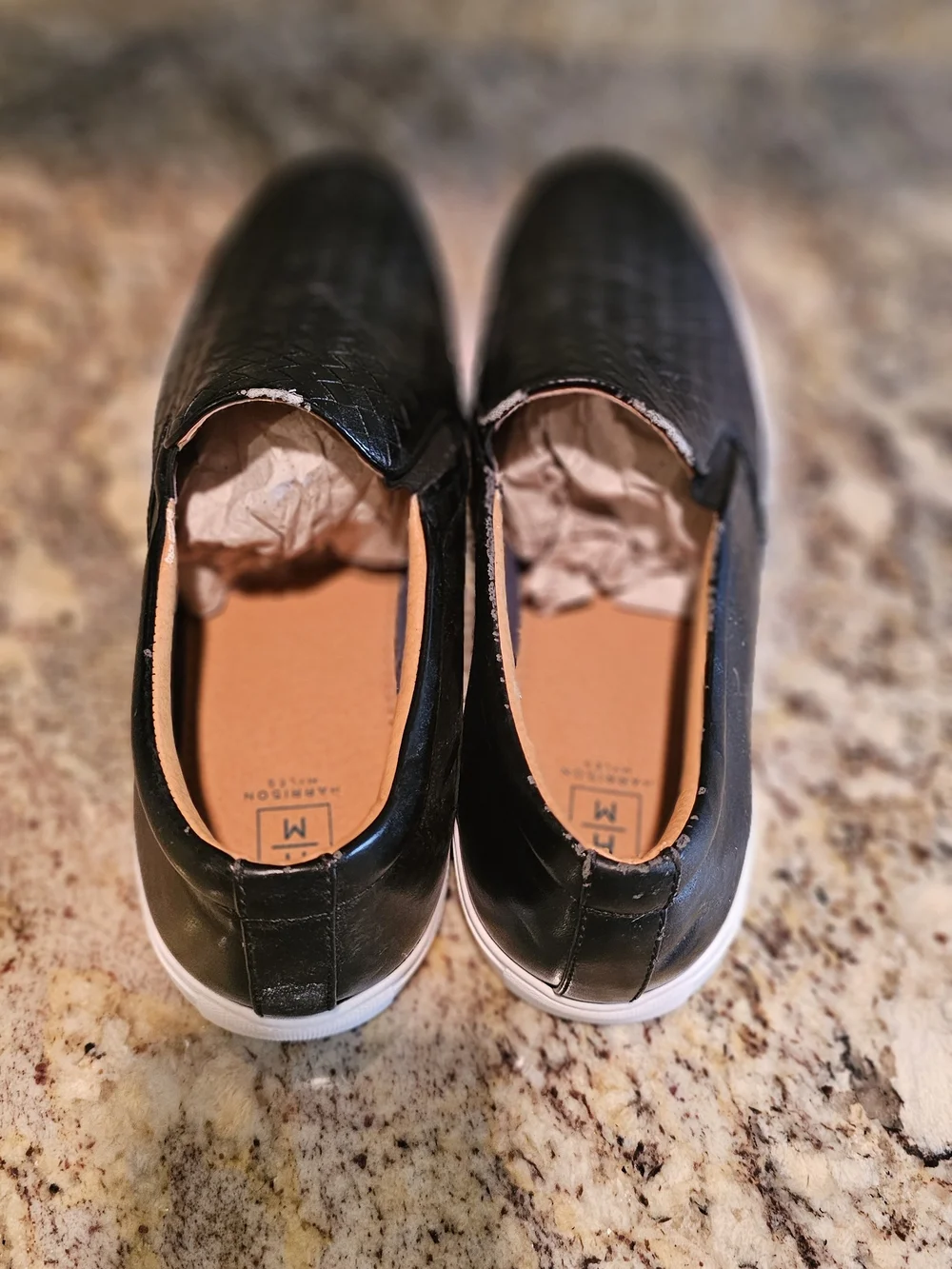 Men's Black Woven Leather Slip-On Loafers